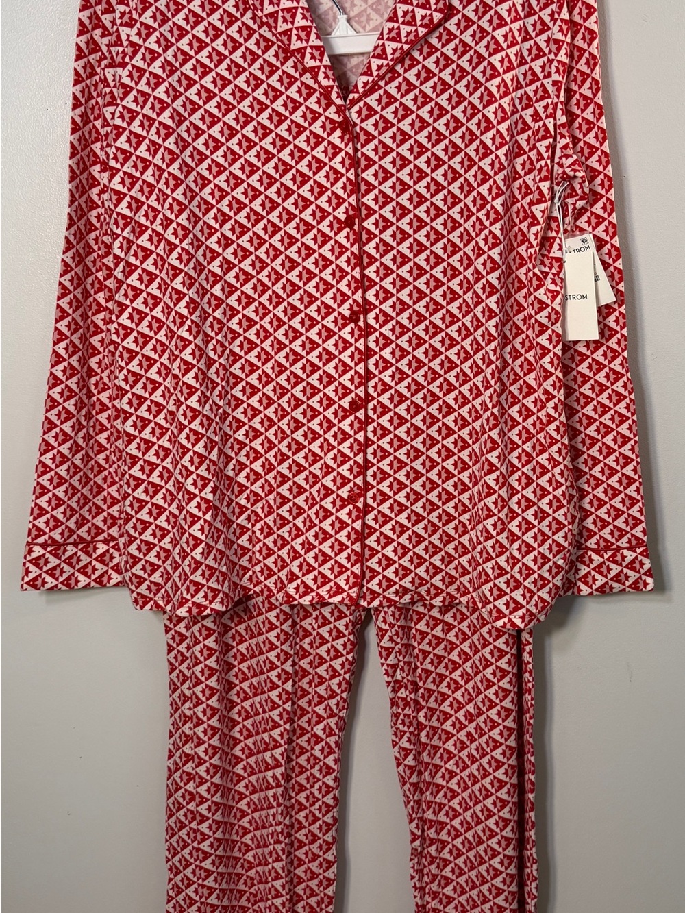 Nordstrom Moonlight Eco pajama set large NWT red white geometric buttery soft